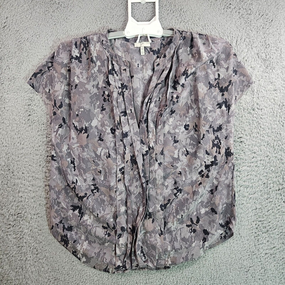 Joie Top Blouse Women XS 100% Silk Abstract Print Gray Tone ‎ - XS
